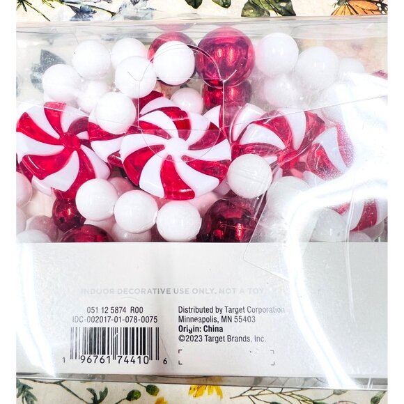 Christmas Peppermint Candy Garland 6 Ft White Red Holiday Decor Shiny - Picture 3 of 3
